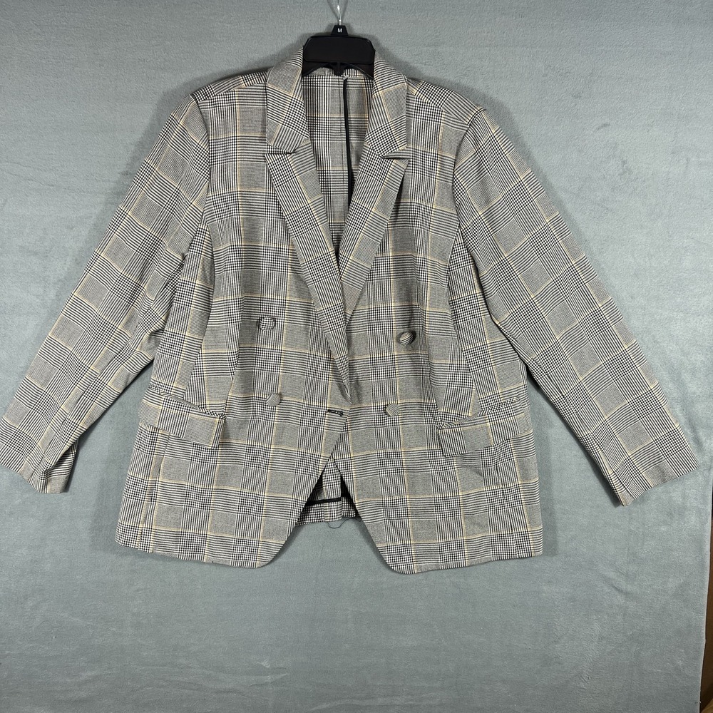 Lane Bryant Women's Plus Size 20 Plaid Double-Breasted Blazer Jacket Black White